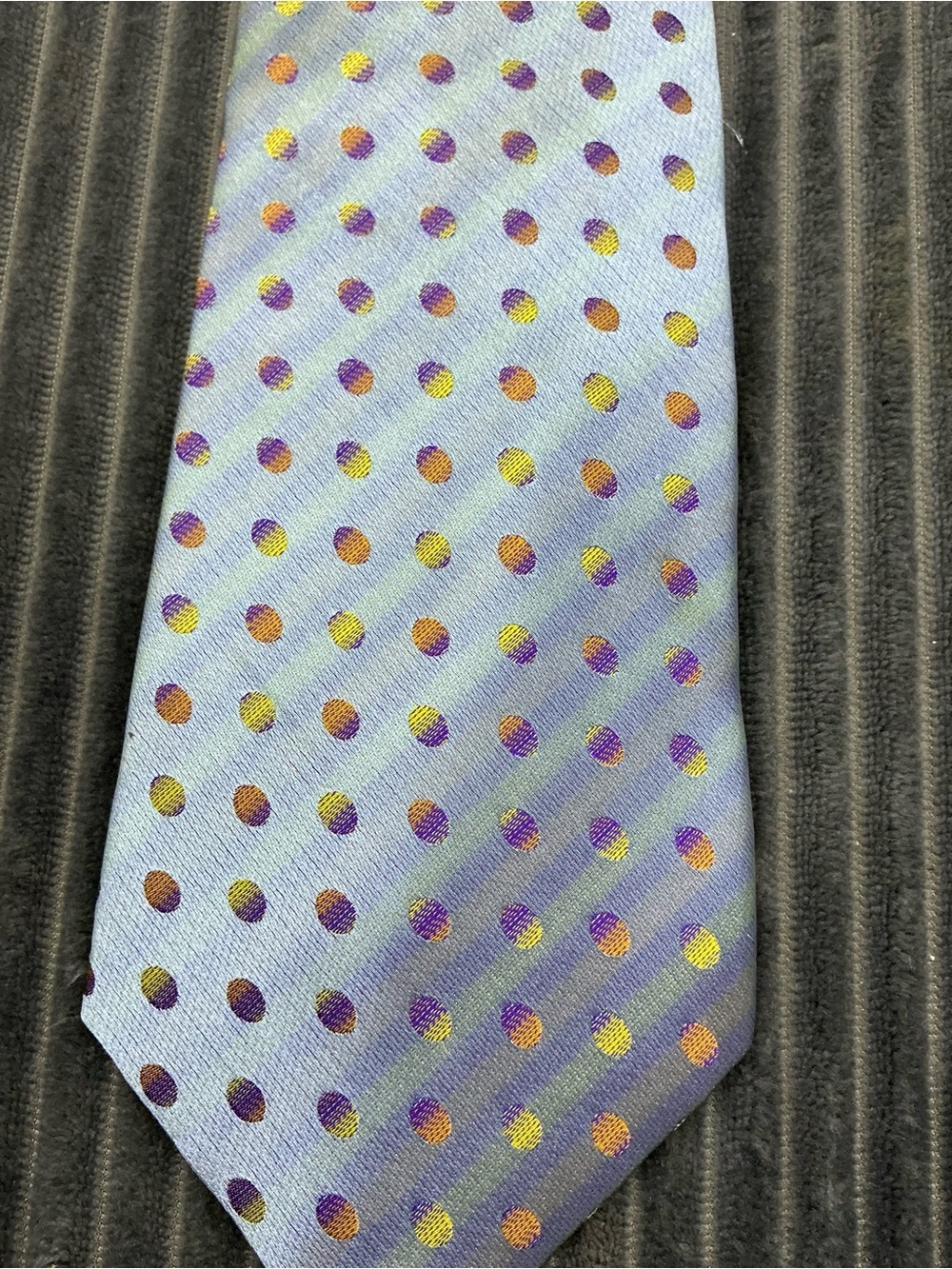 Vintage FENDI Silk Tie Blue Multicolor Polka Dot Striped Men Necktie Italy